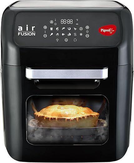 Pigeon by Stovekraft Air Fryer Oven 12L | 1800W | 2-in-1 Appliance - AirfryerOTG | Digital Touchscreen | 9 Preset Menu | Air Fry, Bake, Broil, Toast, Defrost (Black) | With Rotisserie | 7 Accessories