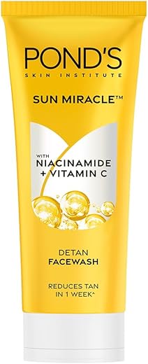 Pond's Detan Face Wash for Tan Removal in Just 7 Days | Contains Vitamin C and Niacinamide | Facewash for All Skin Types, 100gm