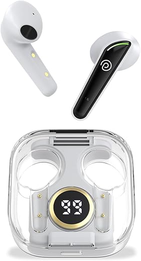 pTron Newly Launched Bassbuds Nyx in-Ear Wireless Headphone, Immersive Audio, BT5.1, Stereo Calls, 50ms Movie Mode, Touch Control TWS Earbuds, Digital Case, Type-C Fast Charging & IPX4 (White/Black)