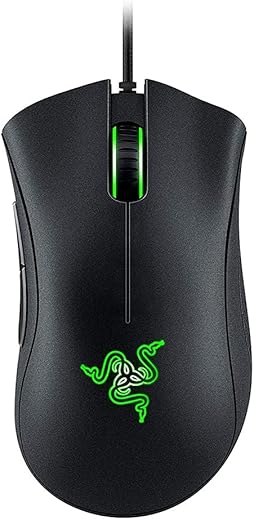 Razer DeathAdder Essential Wired Gaming Mouse I Single-Color Green Lighting I 6400DPI Optical Sensor- Black - RZ01-03850100-R3M1