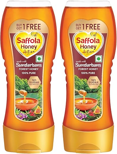Saffola Honey Active, Made with Sundarban Forest Honey, 100% Pure Honey, No sugar adulteration, Natural Immunity booster, 2 x 350g