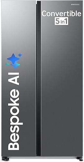 Samsung 653 L, 3 Star, Frost Free, Double Door, Convertible 5-in-1 Digital Inverter, Side By Side AI Enabled Smart Refrigerator with WiFi (RS76CG8003S9HL, Silver, Refined Inox)