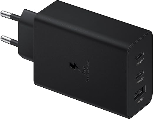 Samsung Original 65W Tri Port,Type-C & USB-A,Super Fast Charger (Cable not Included),Black,Tablet