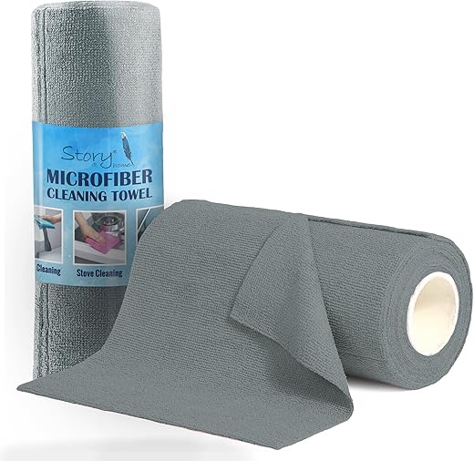 Story@Home Microfiber Cleaning Cloth Roll 25 x 25CM | 360 GSM – Reusable Tear-Away Towels Washable Super Absorbent Lint Free Cleaning Rags for Kitchen, Car, Garage and Home (Grey 1 Roll, 20 Pack)
