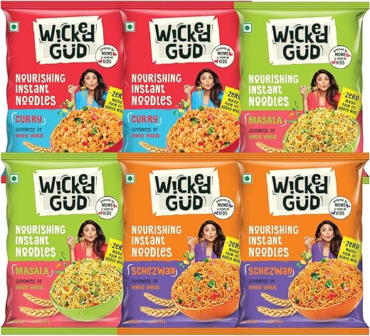 WickedGud Nourishing Instant Noodles Range, Pack of (69 gm x 6) | Whole Wheat | Whole Wheat | No Maida | No Palm Oil | No MSG |Source of Protein | High Fibre | Cholesterol Free