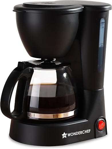 Wonderchef Swift Brew Coffee Machine for Home | 650W | Brew 6 Cups at a Time | Anti-Drip System | Keep Warm Plate | Borosilicate Glass Carafe | Compact Design | 2-Year Warranty