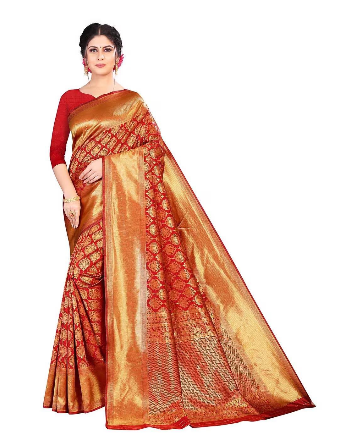 Yashika Women's Trendy Banarasi Kanjivaram Navy Color Art Silk Saree with Blouse Material