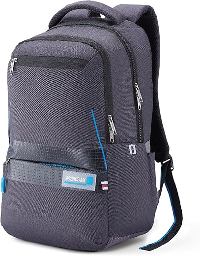 American Tourister Shaw Large Laptop Travel Bag, 23 Ltrs Bag For Men,5 Compartment School Bag Gift For Unisex Boys Girls Charcoal Black, With Internal Organizer, Rugged Zips 17 Inch Laptop Compatible