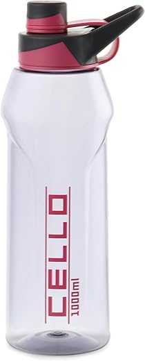 CELLO Fitbe Sipper Cap Water Bottle, 1000ml Black Pink | Food Grade, Leakproof, Easy to Carry | Sipper Drinking Water Bottle For Gym | Perfect For Fitness, Office, School, Sports & Outdoor Hydration