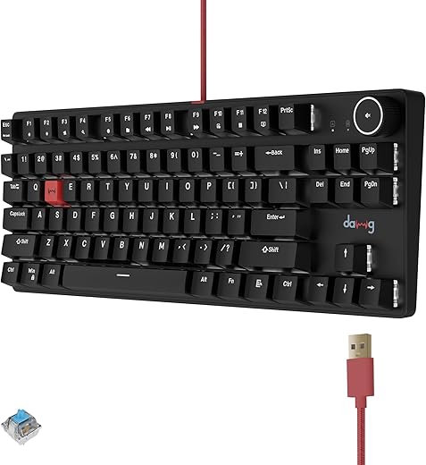 daWg Highkey 373, Anti-Ghosting Wired Mechanical 80% Keyboard, White Backlit LED, daWg Glacier Tactile Switches, 85 Double-Shot PBT Keycaps, 1000Hz Polling Rate, Volume Knob, 1.8m Braided Cable