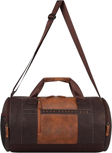Gear Clubsport 3 9"/33L Faux Leather Large Water Resistant Duffle Bag/Travel Bag/Gym Bag for Men & Women(Brown-Tan)
