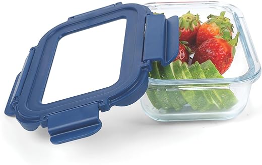 SignoraWare Secure N Store Borosilicate Glass Rectangular Container | Airtight Seal | Microwave Safe | Reheating & Baking | Stylish & Practical | Organized Fridge Storage (1.04 Ltr | Clear)