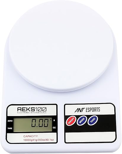 Ant Esports AEKS100 Kitchen Weighing Machine/Food Scale for Health, Fitness, Shop,Home Baking & Cooking with Large LCD Display,Tare Function, OverLoad Indicator, Weigh Up to 10Kgs, 30 Months Warranty