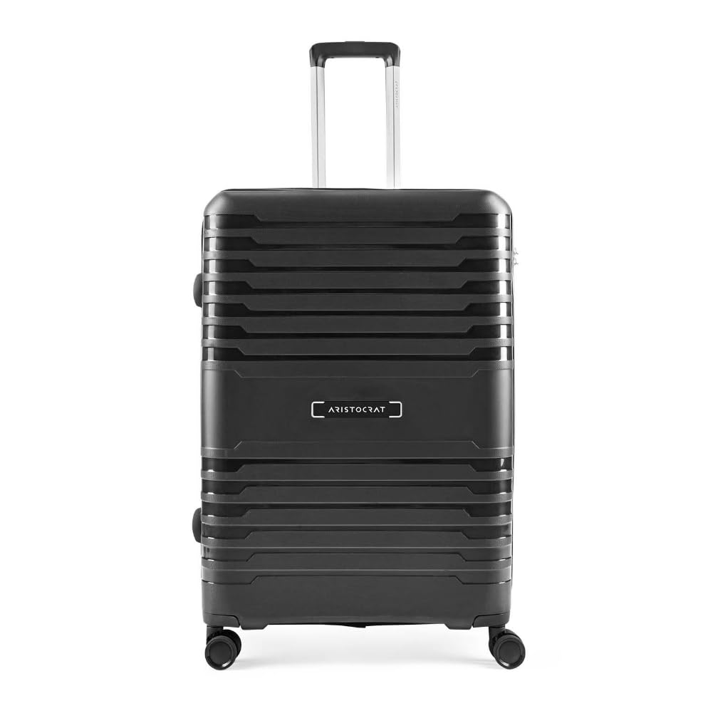 Aristocrat Harbour Cabin Trolley Bag 66 cm | Medium | Polypropylene Hardshell Sided Luggage | Smooth 8-Wheel Suitcase | Combination Lock with Sturdy Zipper | 7-Year Warranty - Unisex (Black)