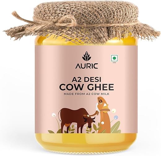 Auric A2 Bilona Desi Cow Ghee 500 ml - Pure Brijwasi Ghee - Bilona Curd Churned - Lab Tested - Perfect Aroma & Danedar Ghee - Grass Fed