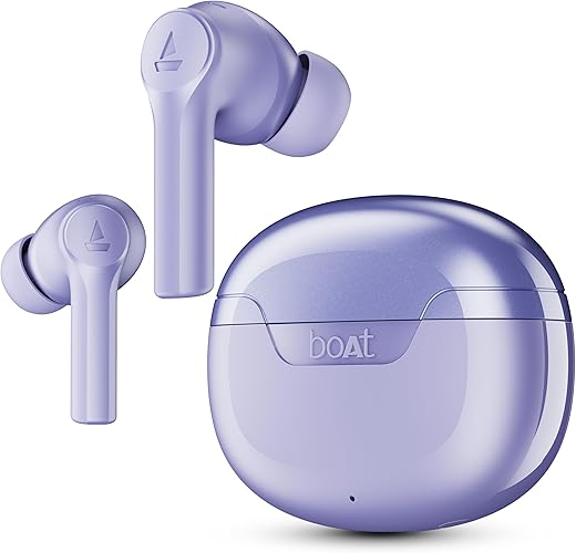 boAt Airdopes 300, Cinematic Spatial Audio, 50H Battery, 4Mic AI ENx, Fast Charge, App Support, Low Latency, IPX4, v5.3 Bluetooth Earbuds, TWS in Ear Earbuds Wireless Earphones with mic (Purple Haze)