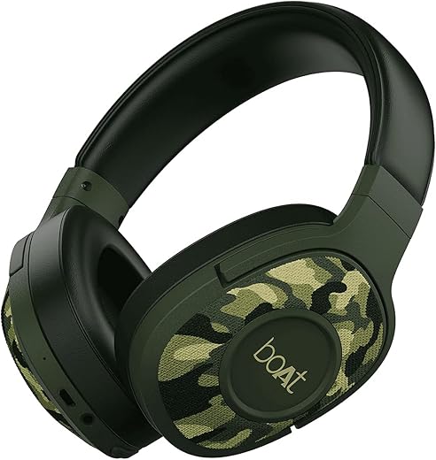 boAt Rockerz 558 Bluetooth Wireless Over Ear Headphones with Mic Upto 20 Hours Playback, 50MM Drivers, Soft Padded Ear Cushions and Physical Noise Isolation(Army Green)