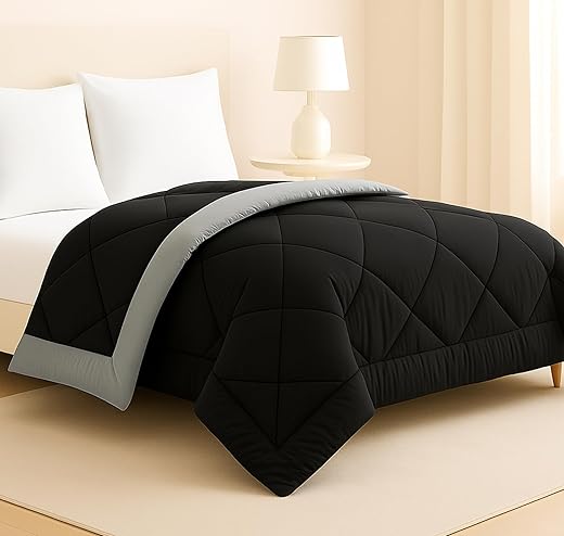 BSB HOME Luxury Reversible Comforter Double Size | Dual Color Soft Quilt for AC Room | Winter & Summer | Rainy Season Plush Microfiber | Solid Color Comforter – 90x100 Inches, Black & Grey