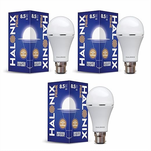 Halonix 8.5 Watt B22 LED White Rechargeable Emergency light Inverter Bulb, Pack of 3