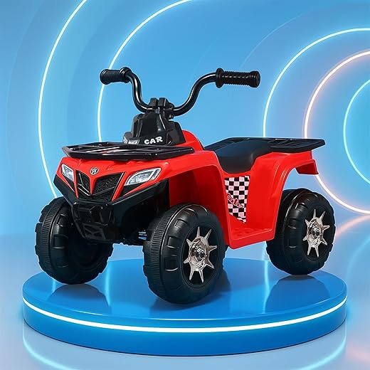 Kidsmate ATV Raider Electric Car for Kids | Battery Operated Cars for Kids with 6V Battery, LED Lights Bluetooth & USB Multimedia | Forward & Backward 4 Wheels Ride on Toy for Age 2-5 Yrs - Black/Red