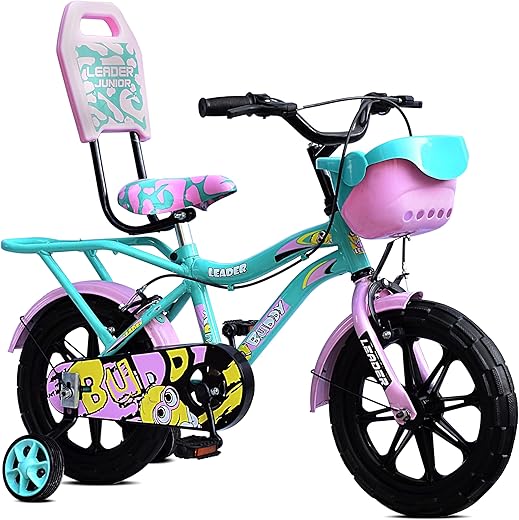 Leader Buddy Kids Cycle 14T with Training Wheels (SEMI-Assembled) for Boys and Girls Ideal for Age Group 2-5 Years | Frame: 8 Inches (14T, Sea Green_Light Pink)