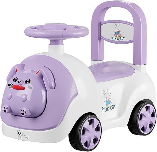 Lifelong Bunny Manual Push Ride-On Toy Car with Back Support for Boys & Girls 1-4 Years, Distraction-Free, Non-Musical, Easy Installation, 50kg Capacity, Steering Wheel, Storage, Indoor Outdoor Fun