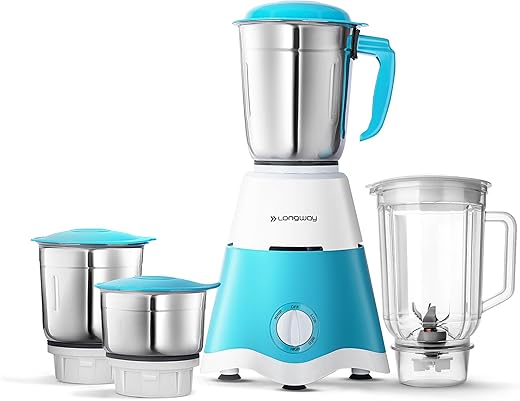 Longway Super Dlx Mixer Grinder Powerful Motor with 1 Year warranty (White & Blue) (4 Jar)