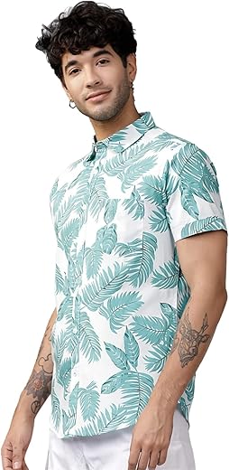 LookMark Men's Cotton Blend Stitched Solid Half Sleeve Slim Fit Shirt