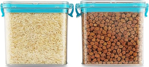 PEARLPET Clik n Seal Kitchen Storage Container Set Of 2 Pcs (700 ml Each, Plastic, Square Shape, Blue