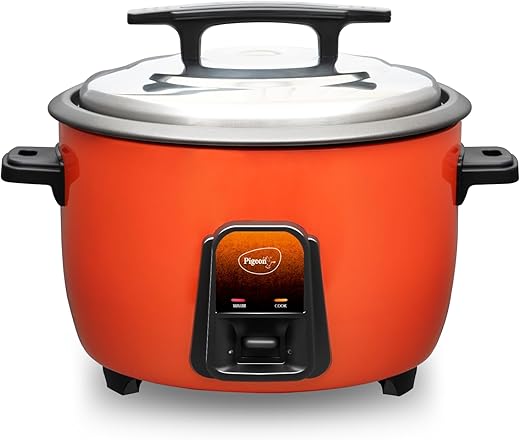 Pigeon by Stovekraft Joy Rice Cooker with Single pot, 4.2 litres. (Orange) | Stainless Steel Lid | 1600 Watts | 1 Aluminium Cooking Pots | Measuring Cup| Spatula | Energy Efficient Cooking