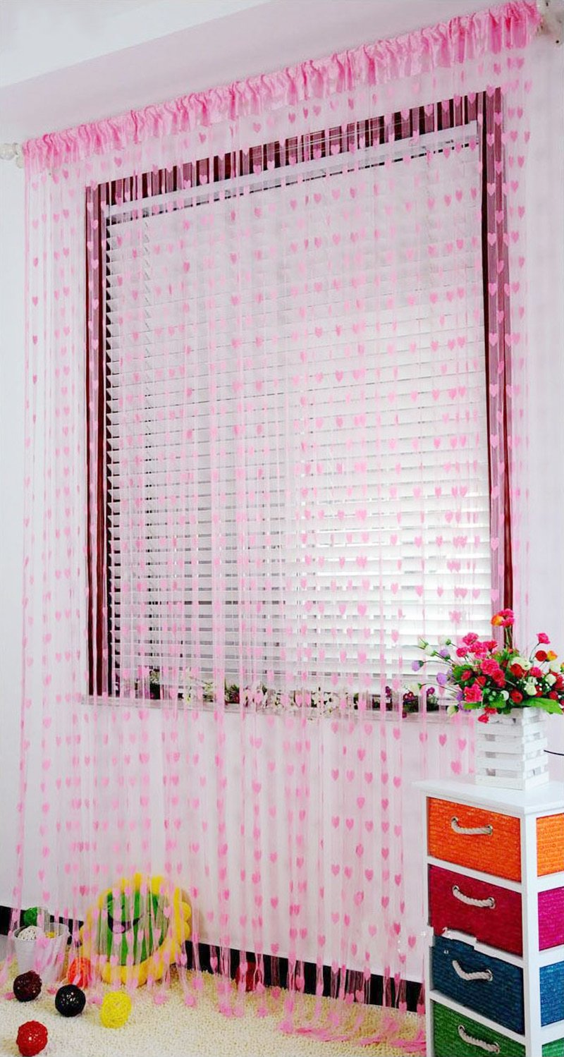 Pindia 6 feet 1 PC Baby Pink String Net Heart Design Door Window Curtain