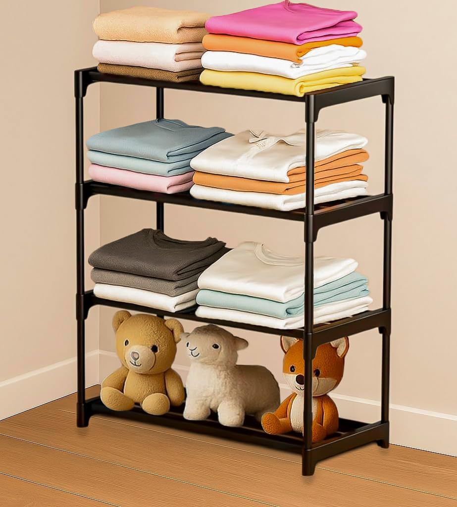 YouCopia Collapsible Wardrobe 4 Shelves Storage Clothes Storage Rack Quick/Cabinet/Multipurpose Storage Rack, Foldable, Spice Drawer Liner Black (Black)