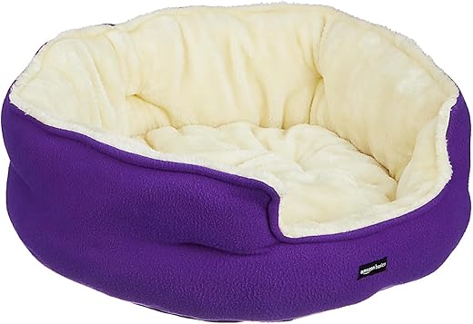 amazon basics Microfiber Fleece Pet Bed | Indoor Bed for Cats & Dogs | Small | Extra Soft & Durable | Purple | 58 x 57 x 24 cm