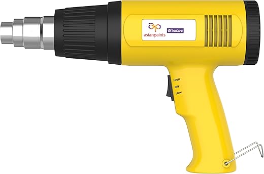 Asian Paints Trucare Heat Gun 1800 Watt Quick Hot Air Blower with Dual Temperature Setting & Nozzle Attachment for Indoor and Outdoor Shrink Wrapping Packing Drying Paint Coats (Pack of 1, Yellow)