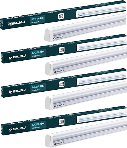 Bajaj 20 Watt LED Batten with Glare Free Lighting (Pack of 4, white)