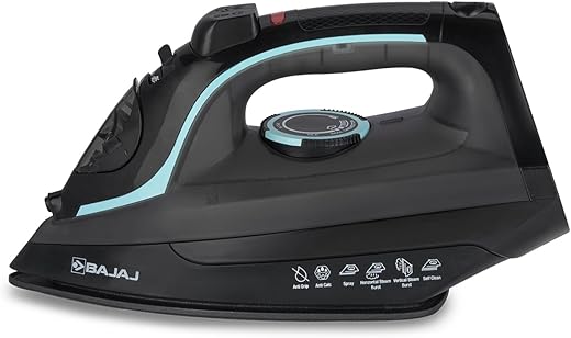 Bajaj MX 45 Steam Aluminium Soleplate Iron | 2000 Watts Power For Faster Ironing | Non Stick German Coated Technology | 220 Ml Water Tank Capacity | 2-Yr Warranty 【Black & Grey】