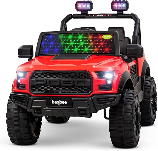 Baybee Bronco Battery Operated Electric Ride on Toy Jeep with RGB Windshield Light & Music for Kids, Boys, Girls, Baby Big Car to Drive, 3 to 8 Years, Red