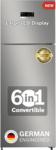 Bosch 243L 3 Star Inverter Frost free Double Door Refrigerator (CTC27S031I, 6-in-1 Convertible, 18 Hours Cooling Retention, Digital Display, Super Freeze, 80min Convert,Shiny Silver)