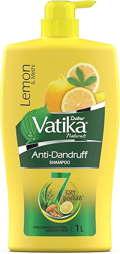 Dabur Vatika Lemon Anti-Dandruff Shampoo - 1L | Reduces Dandruff from 1st wash | Moisturises Scalp | Provides Gentle Cleansing, Conditioning & Nourishment to Hair