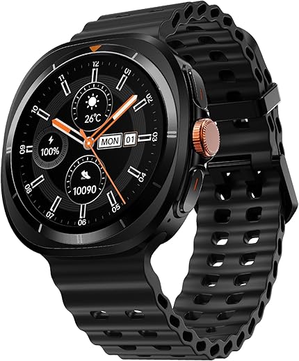 Fire-Boltt Axiom Round Smart Watch 1.43″ Super AMOLED Display with Always‑On Mode, Bluetooth Calling, Rotating Crown, SPO₂ & Heart Rate Monitor, IP67 Waterproof Silicone Smartwatch for Men - Black