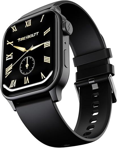 Fire‑Boltt Rise Smart Watch 1.85″ HD Display with Bluetooth Calling, AI Voice Assistant, Rotating Crown,SpO2 & Heart Rate Monitor, 120+ Sports Modes,IP67 Waterproof Smart Watch for Men & Women - Black
