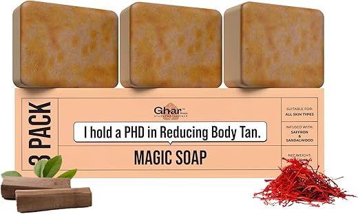 Ghar Soaps Sandalwood & Saffron Magic Soaps For Bath (300 Gms Pack Of 3) | Paraben Free | Chandan & Kesar Bath Soap | Handmade Soaps For Glowing | Skin Brightening Soap For Men & Women