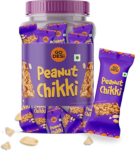 Go Desi Peanut Chikki Bar | No Added Preservatives and Colours | 60 Pieces x 15g | Gajak | Sweets | Made with Jaggery | Gazak | chikkis