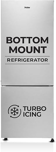 Haier 300 L 2 Star Frost Free Bottom Mount Double Door Refrigerator | Jhukna Mat - Bottom Freezer | Twin Inverter | Twist Ice Maker | 1 Hour Icing Technology (HRB-3502BS-P, Brushline Silver)