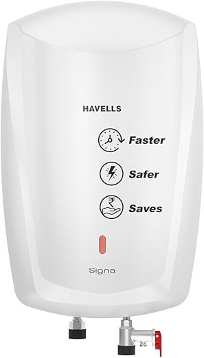 Havells Signa 5 Litre Instant Water Heater(Geyser)| Twin LED Indicator| Rust and Shock Proof Body| ISI Marked| Fire Retardant Power Cord| Warranty: 5 year on inner tank & 2 year comprehensive (White)