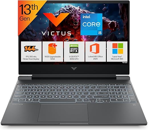 HP Victus, 13th Gen Intel Core i5-13420H, 6GB RTX 3050, 16GB DDR4(Upgradeable) 512GB SSD, FHD, 144Hz, 300 nits, IPS, 15.6''/39.6cm, Win11, M365* Office24, Mica Silver, 2.3kg, fa2700TX, Gaming Laptop