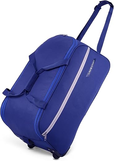 Lavie Sport Polyester Lino M Medium Size 57 Cms Duffle Wheeler Bag|2 Wheel Duffle Bag|Duffle Bag With Adjustable Handle, 20 x 38 x 62 Centimeters, Navy