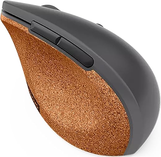Lenovo Go Vertical Wireless Mouse | Upto 2400 DPI | Ergonomic | Soft Cushion Cork Palm Grip | 12 Months Battery Life | 6 Buttons- 3 Programmable | IR Sensor | 97g Light | 3Yr Exchange Warranty