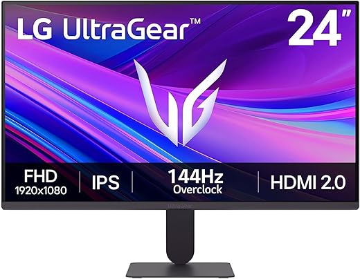 LG 24G411A-B 24-inch Ultragear Full HD (1920 x 1080) IPS Gaming Monitor, 144Hz (O/C), 1ms MBR, NVIDIA G-Sync Compatible, AMD FreeSync, HDR10, HDMI, DisplayPort, Slim Stand, Black