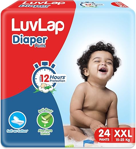 LuvLap Diaper Pants XXL, 15-25kg, 24 Count, Baby Diaper Pants, with Aloe Vera Lotion for Rash Protection, upto 12 Hour protection